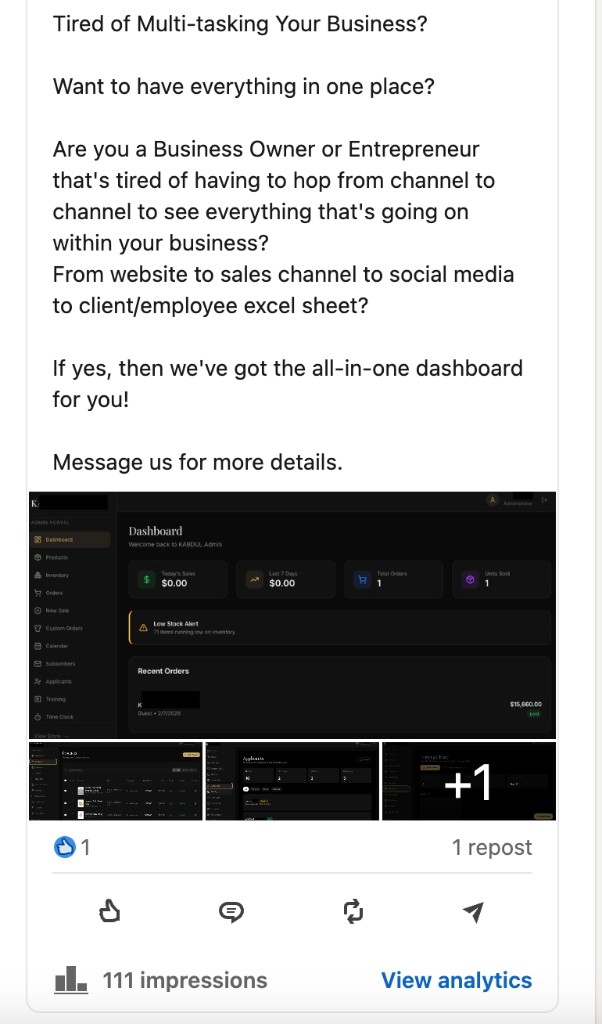 Graphic design — all-in-one business dashboard social post