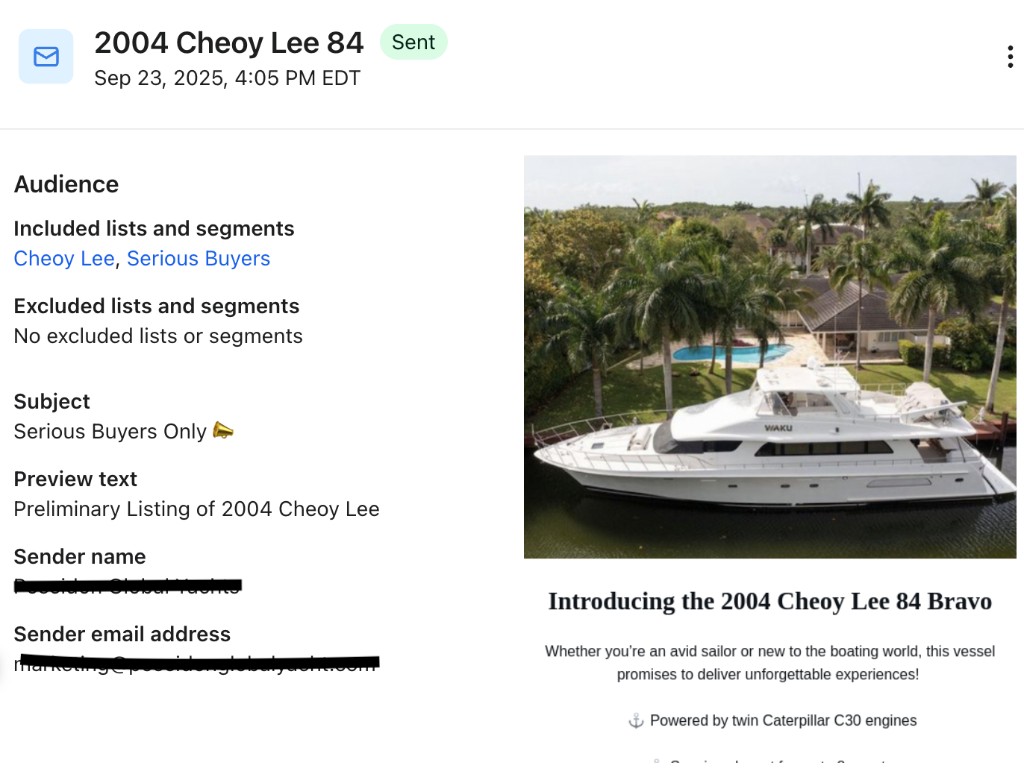 Marketing — Cheoy Lee 84 yacht listing email
